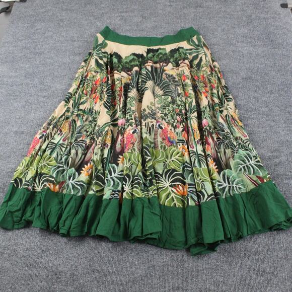 Farm Rio Skirt Womens Large Jungle Print V Waist Midi Green Tropical Boho Chic - Picture 8 of 14